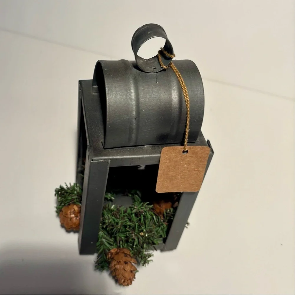 Rustic Metal Lantern with Pinecones & Greenery;Farmhouse Christmas/Winter Decor